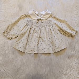 Vintage tan floral print top with white collar size 18 months